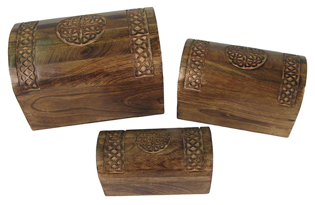 Set OF 3 Wooden Chest Boxes Celtic Design - Click Image to Close